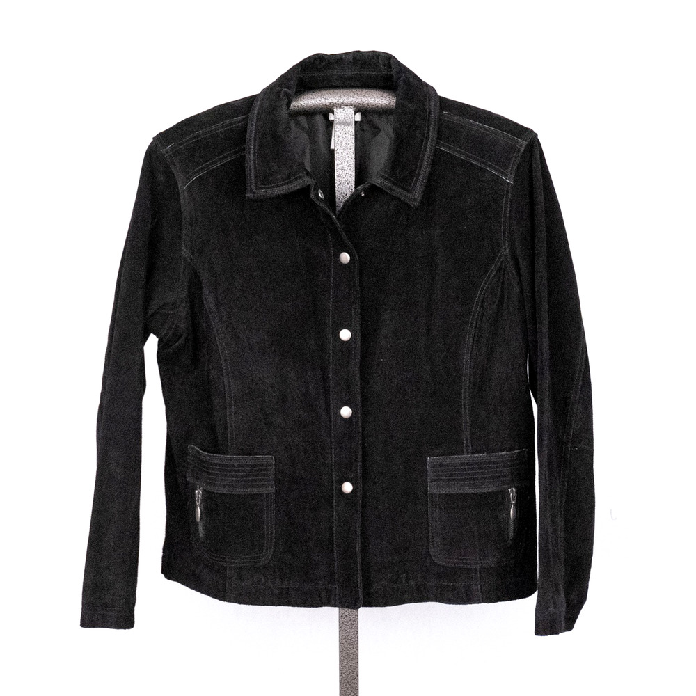 Black Suede Leather Jacket Chico's Size 3 Women's XL Classic Western Biker Boho